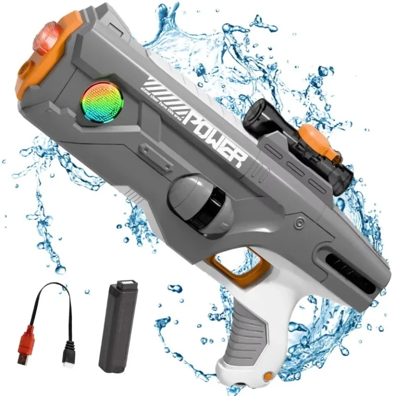 Elektrische Wasserpistole für Kinder mit Lichteffekt Sommer Outdoor-Schießspiel Automatische Wasseraufnahme Wasserpistolen Spielzeug Geschenke