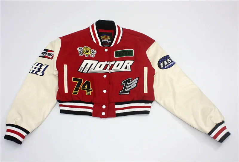 

Red Racing Jaet Motorcycle Vest Heavy Embroidery Personali ort Sve Long Sve Baseball Collar Loose Fit Outerwear