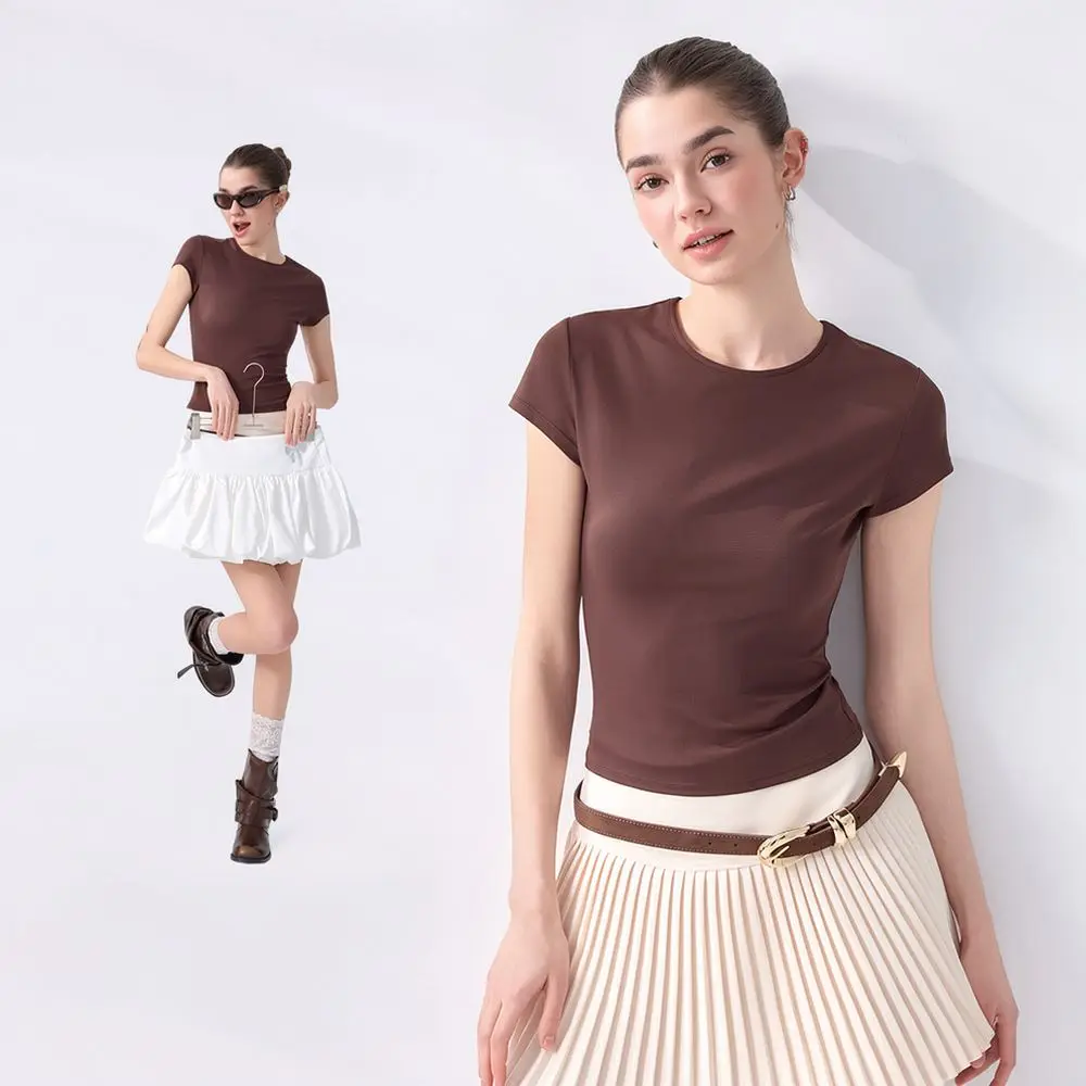 Women Sport Yoga Top Slim Waist Workout Shirt Breathable Fitness Gym Training Short Sleeve Athletic Tee