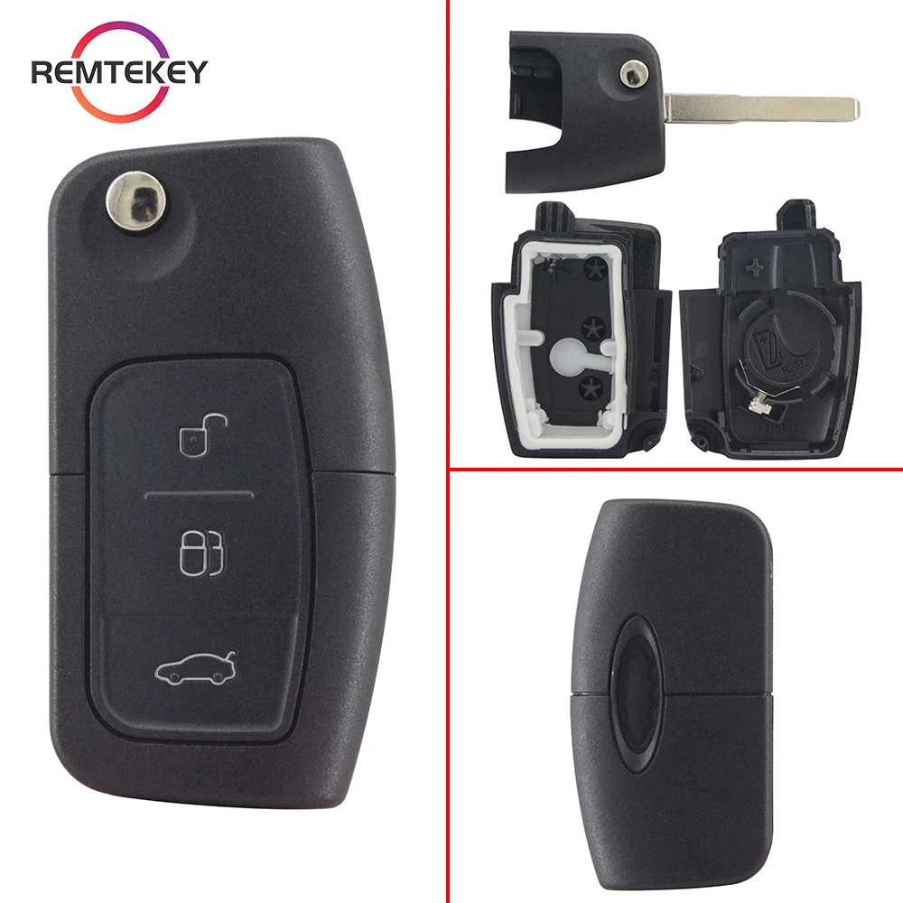 REMTEKEY Flip Car Key Shell Fob HU101 Blade Case for Ford C Max S Max Galaxy Focus Fiesta Ecosport Kuga Escape 3 Buttons