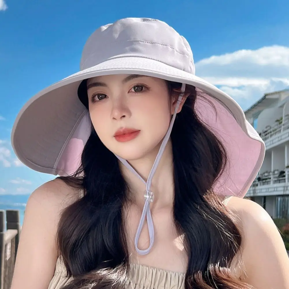Damski kapelusz na lato Składany kucyk Podróżna czapka panama Solar Beach Bucket Hats for The Sun Szerokie rondo Ochrona szyi UV