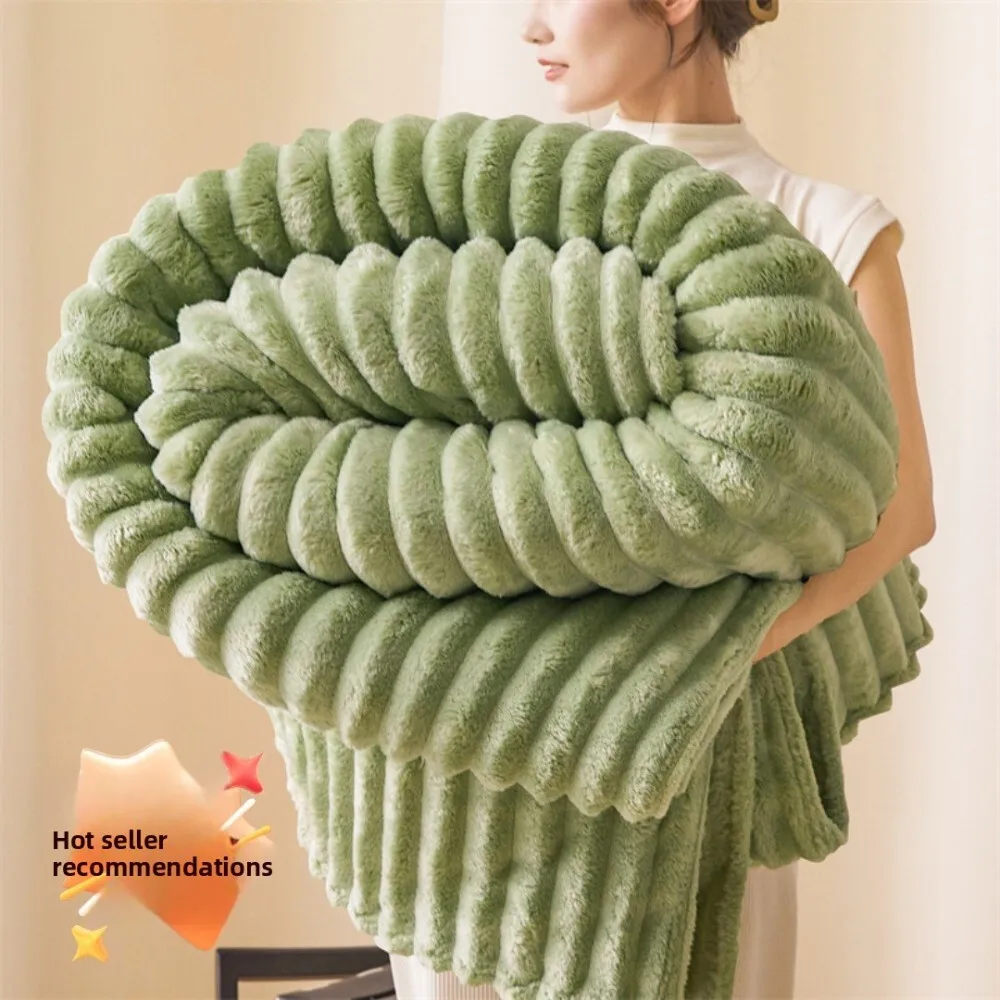 أرنب الفراء أفخم سميكة الحليب المخملية مخطط الفانيلا تكييف الهواء قيلولة بطانية للاستخدام لينة الدافئة المريحة السرير الأريكة في الهواء الطلق