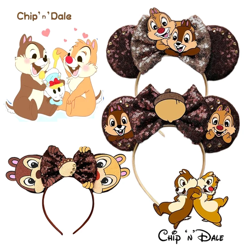

Mickey Mouse Chip 'n' Dale Headands Women Cosplay Squirrel Hairband For Girls Kid Pinecone Bow Hair Accessories Sequins Headwear