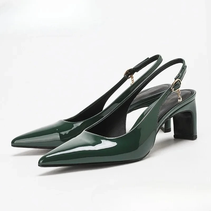 موضة براءات الاختراع والجلود Slingback مضخات النساء أشار تو عالية الكعب مثير مكتب فستان أحذية الصيف Zapatos De Mujer #1