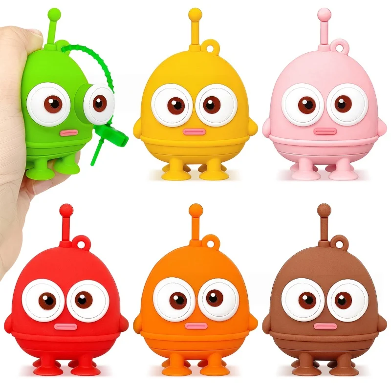 Squeeze Cartoon Big Eye Antenna Little Monster Push Keychain Pendant Stress Relief Toys Kids Birthday Party Favors Pinata Filler