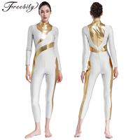 Women Ballet Dance Gymnastics Leotard Figure Skating Acrobatics Yoga Jumpsuit Mock Neck Long Sleeve Metallic Shiny Bodysuit