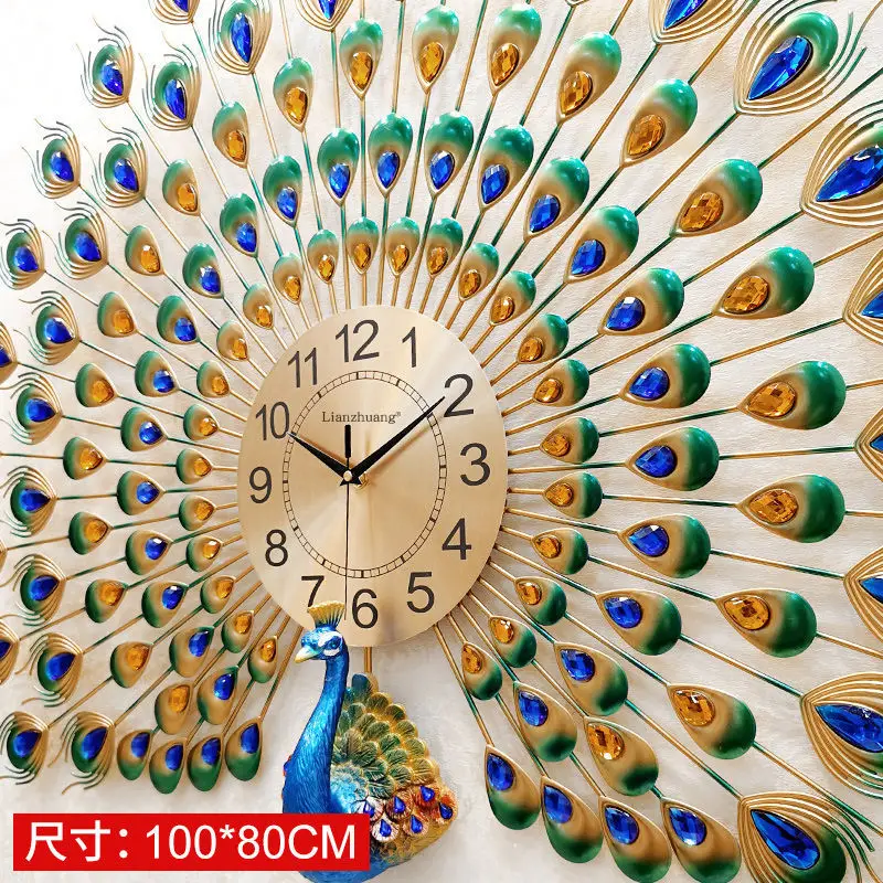 Imagem -04 - Pavão Relógio de Parede para Decoração de Casa Relógios de Tamanho Grande Decoração da Sala de Estar Moderno Luxo 50cm Relógio