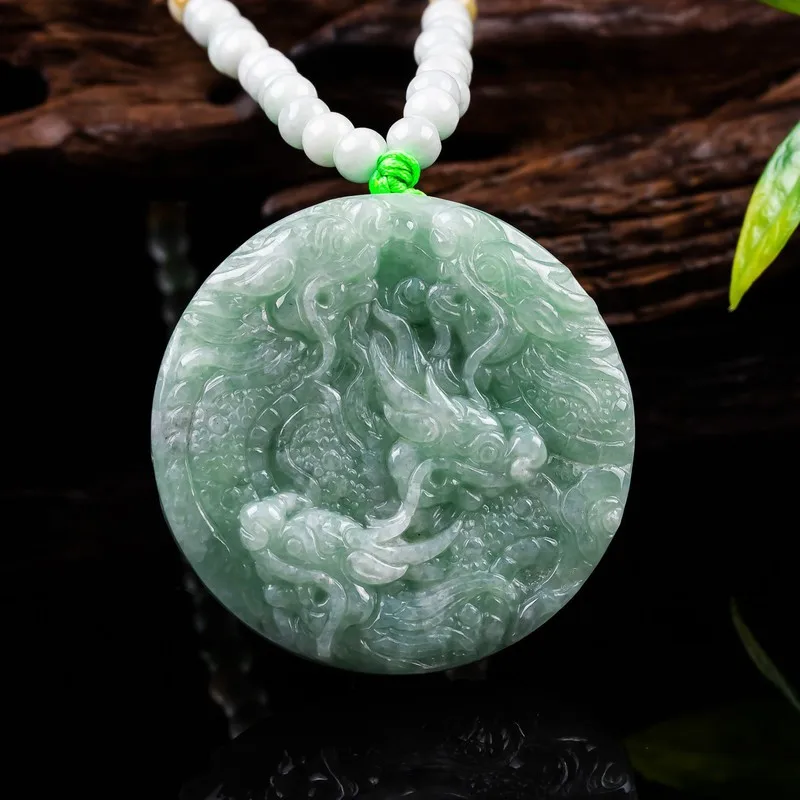 Natural Burmese Jade A-grade - Nine Dragons , Exquisite Round Dragon Pendant with Double-Sided Carving