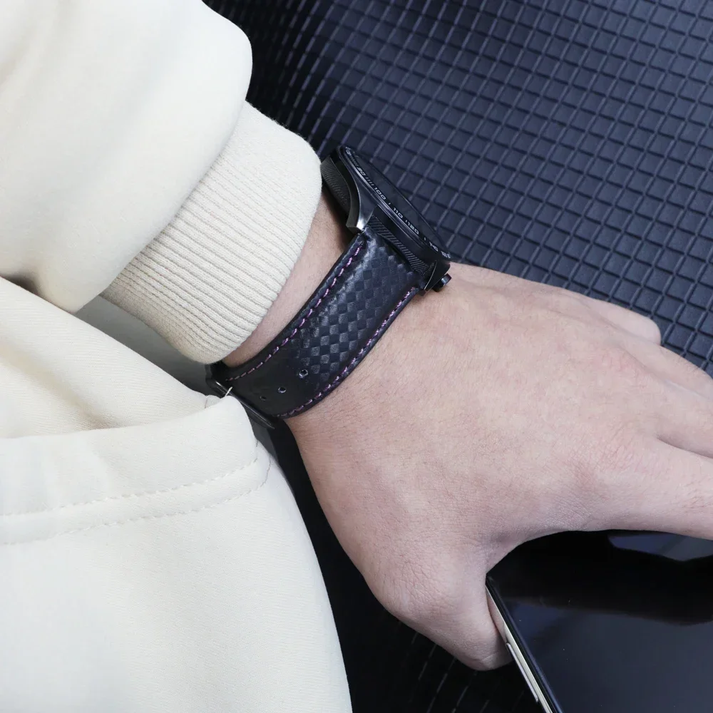 لسامسونج غالاكسي ساعة 3 4 5 برو 45 مللي متر 46 مللي متر جير S3 الكلاسيكية الفرقة 20 مللي متر 22 مللي متر الكربون الفاخرة الجلود حزام ساعة اليد لهواوي Amazfit