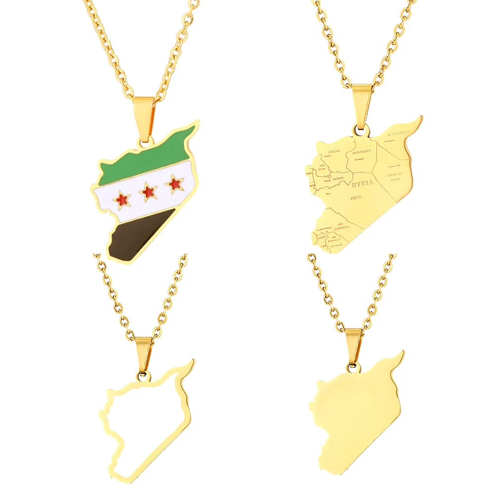 Fashion Syrian Map Flag Pendant Necklace Stainless Steel Syrians Men Women Maps City Jewelry Ethnic Gift