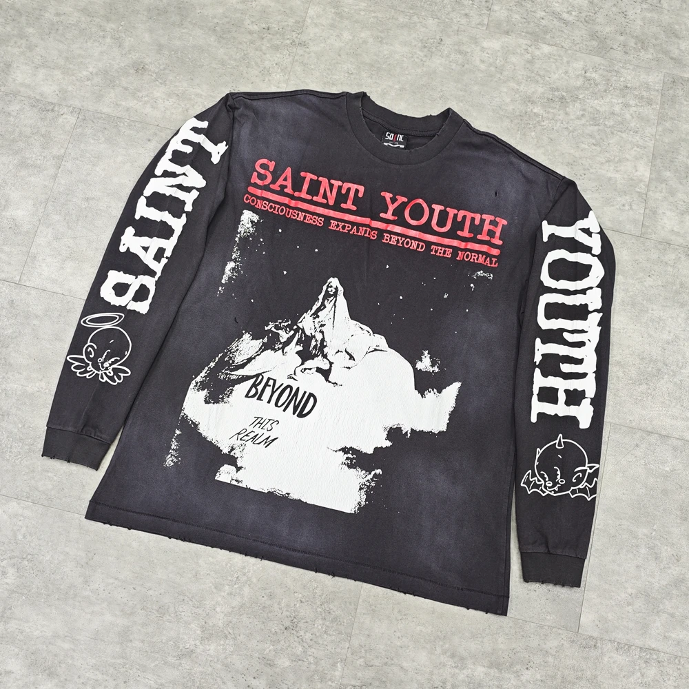 

Yao Fashion Saint OF Michael Cacual Streetwear Baagy Luxury High Street Cotton Graphics Long Sleeve Tops T Shirt For Men