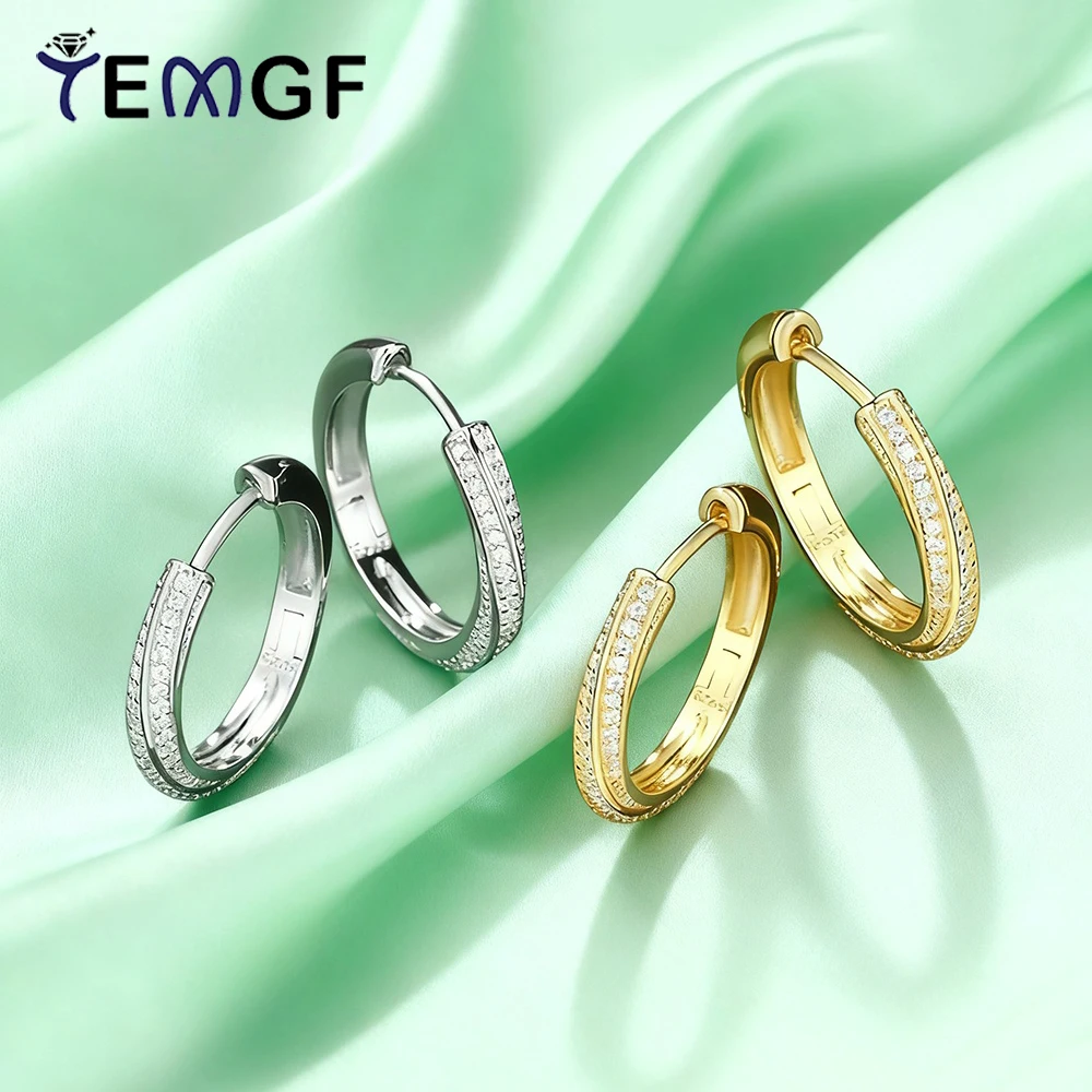 

TEMGF Full 1mm Moissanite Hoop Earrings 925 Silver Ear Studs for Women Sparkling Vintage Style Fine Jewelry WIth GRA 0.51CT/Pair