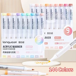 Languo 144/9 Colors Acrylic Paint Pens Marker Pen Artist Rock Painting Graffiti DIY Craft Card Making Art Supplies Stationery