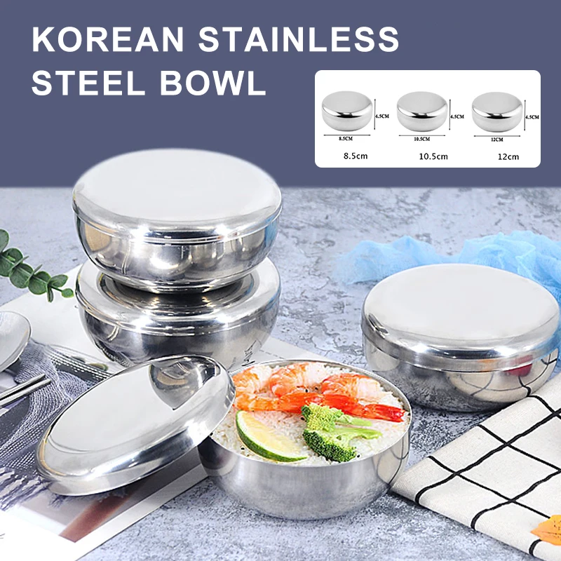 Stainless Steel Cover Bowl Single Layer Steamed Rice Bowl Mixing Serving Fruit Noodle Cereal Pasta Storage Kitchen Tableware