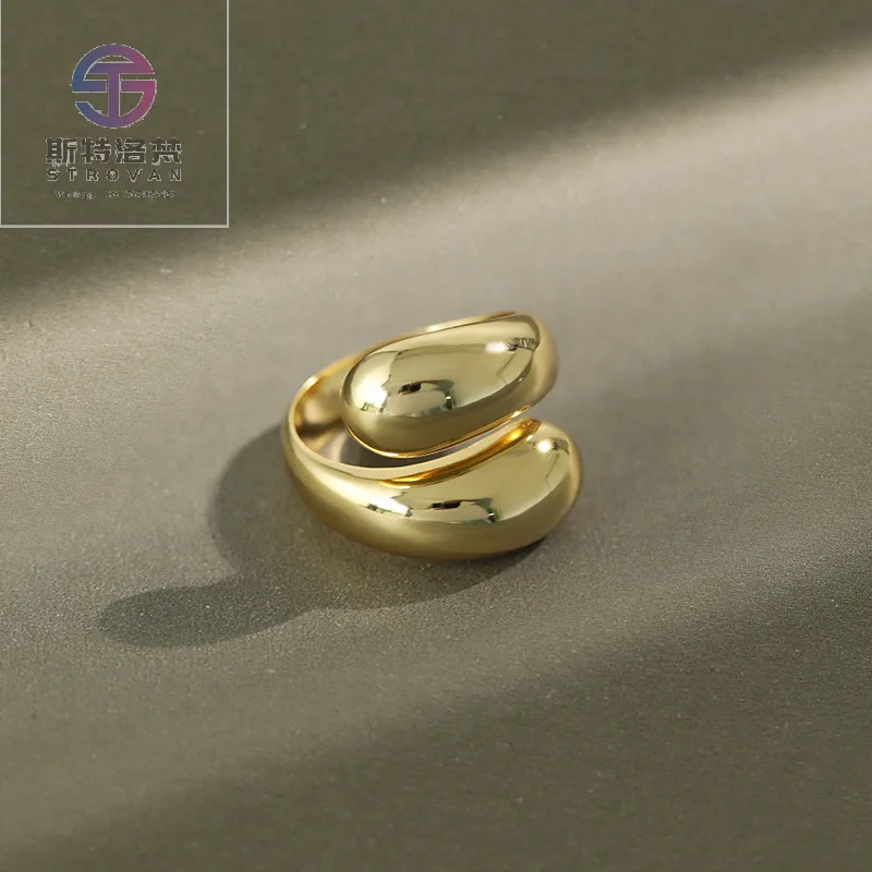 

INS Trendy Fine Jewelry Niche Design S925 Sterling Silver Ring 18K Gold Plated Water Drop Versatile Silver Adjustable Ring Women