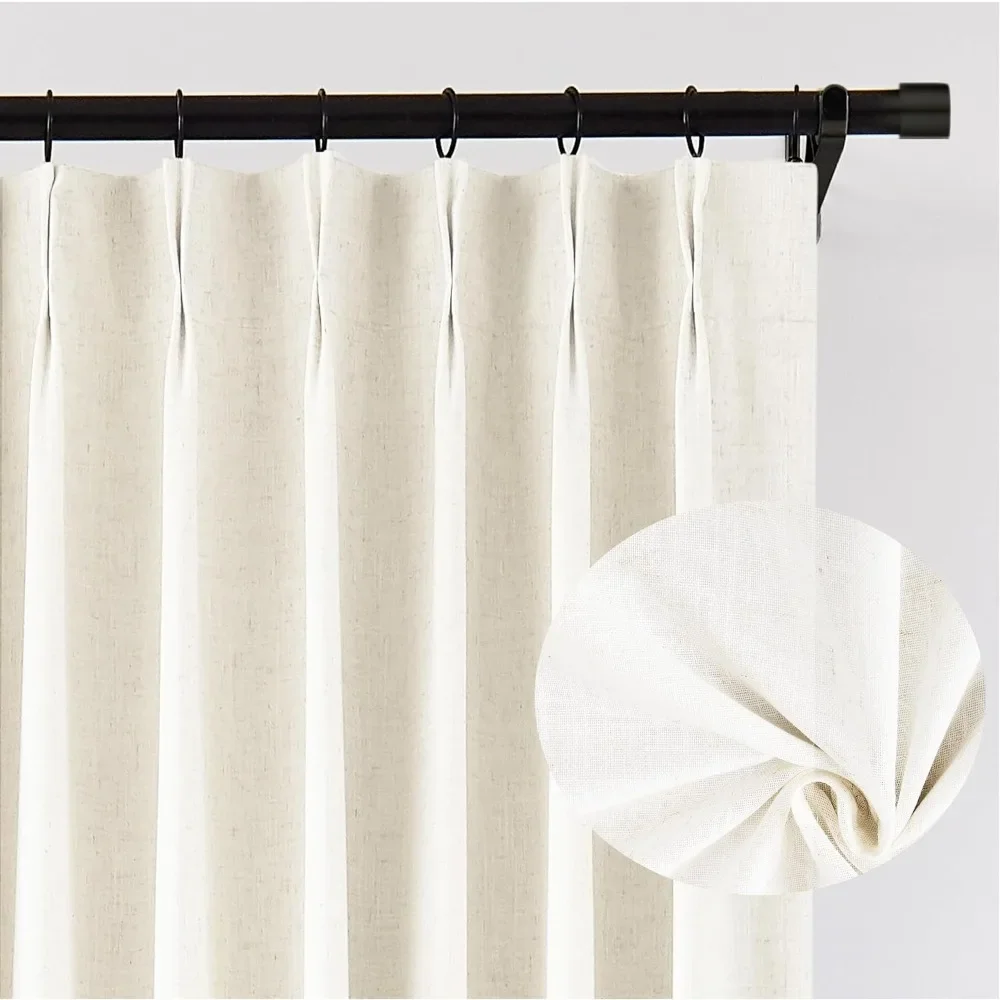 

Linen Blended Full Blackout Pinch Pleat Window Curtians 108 Inch Insulated Drapes Back Tab with 2 Panels Natural 40" W x 108" L