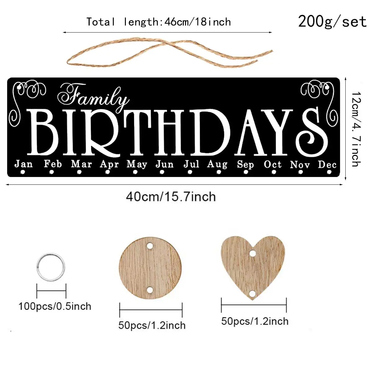 

Wooden Calendar Hanging Tag Decorative Board Birthday Heart Shaped Sign Wall Plaque Home Decor Craft Diy Planner Holiday Gift