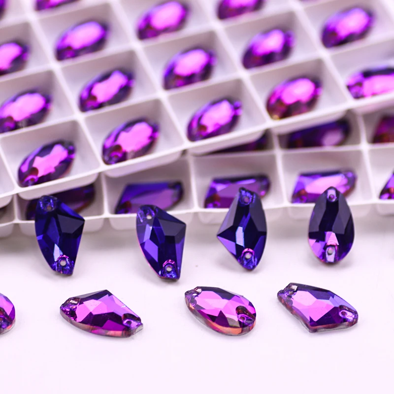 New Silk Purple Drop Rivoli AX Cosmic Glass Crystal Strass Sew On Rhinestones Flatback Stone Beads For DIY Clothing