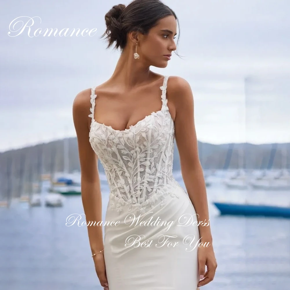Sexy decote em v apliques sereia vestido de casamento feminino 2025 plissado cintas de espaguete aberto volta botão de renda vestidos de novia personalizado