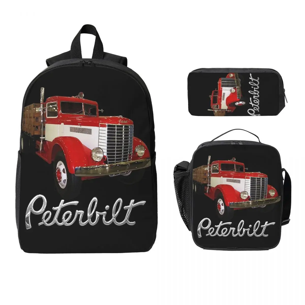 1939 Peterbilt Model 334 Stake Bed Backpack Boys Girls BookBag School Bag Shoulder Bags 3ps Insulated Lunch Bag Pencil Case