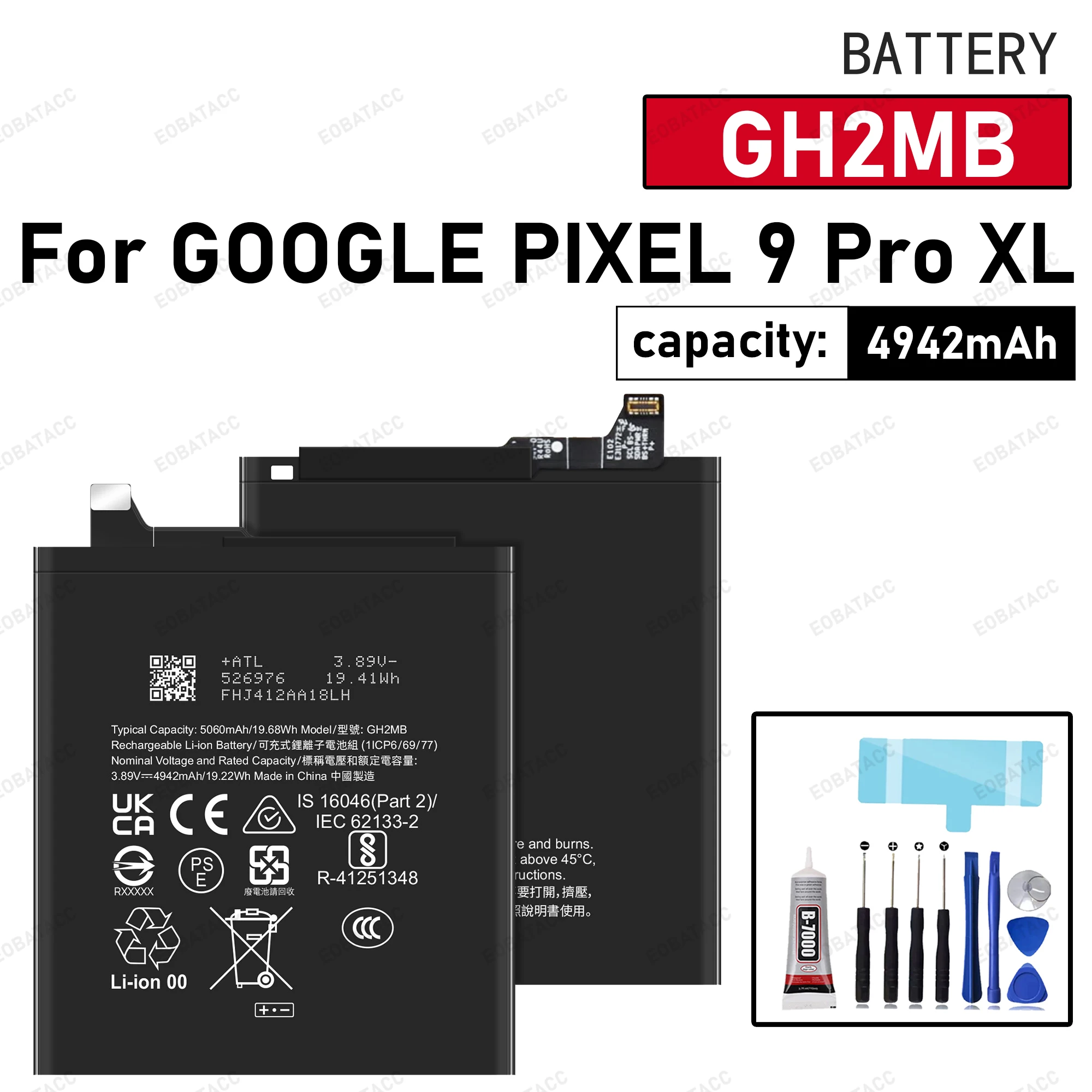 

Сменная батарея GH2MB 4942 мАч для GOOGLE PIXEL 9 PRO XL, новые высококачественные батареи + бесплатные инструменты