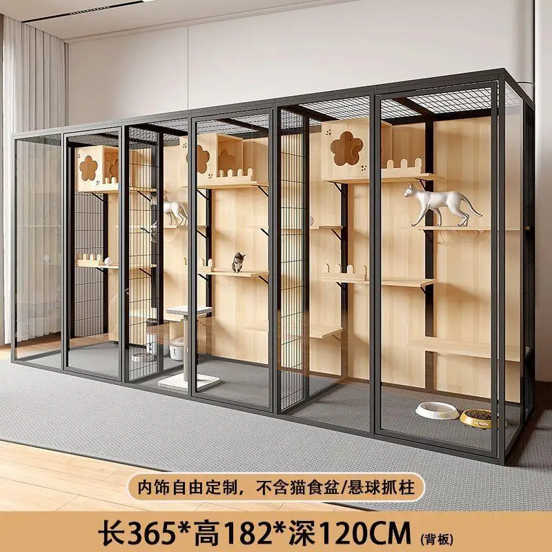 Panoramic cat villa oversized household cat cage solid wood villa large indoor luxury glass room