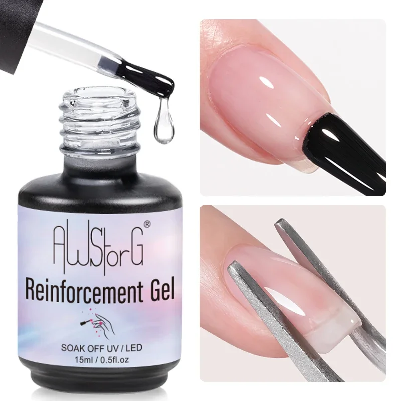 AWStorG 15ml 8 en 1 Gel de renfort vernis à ongles auto-nivelant ongles renforcer Base couche de finition tremper la fonction d'art des ongles Gel