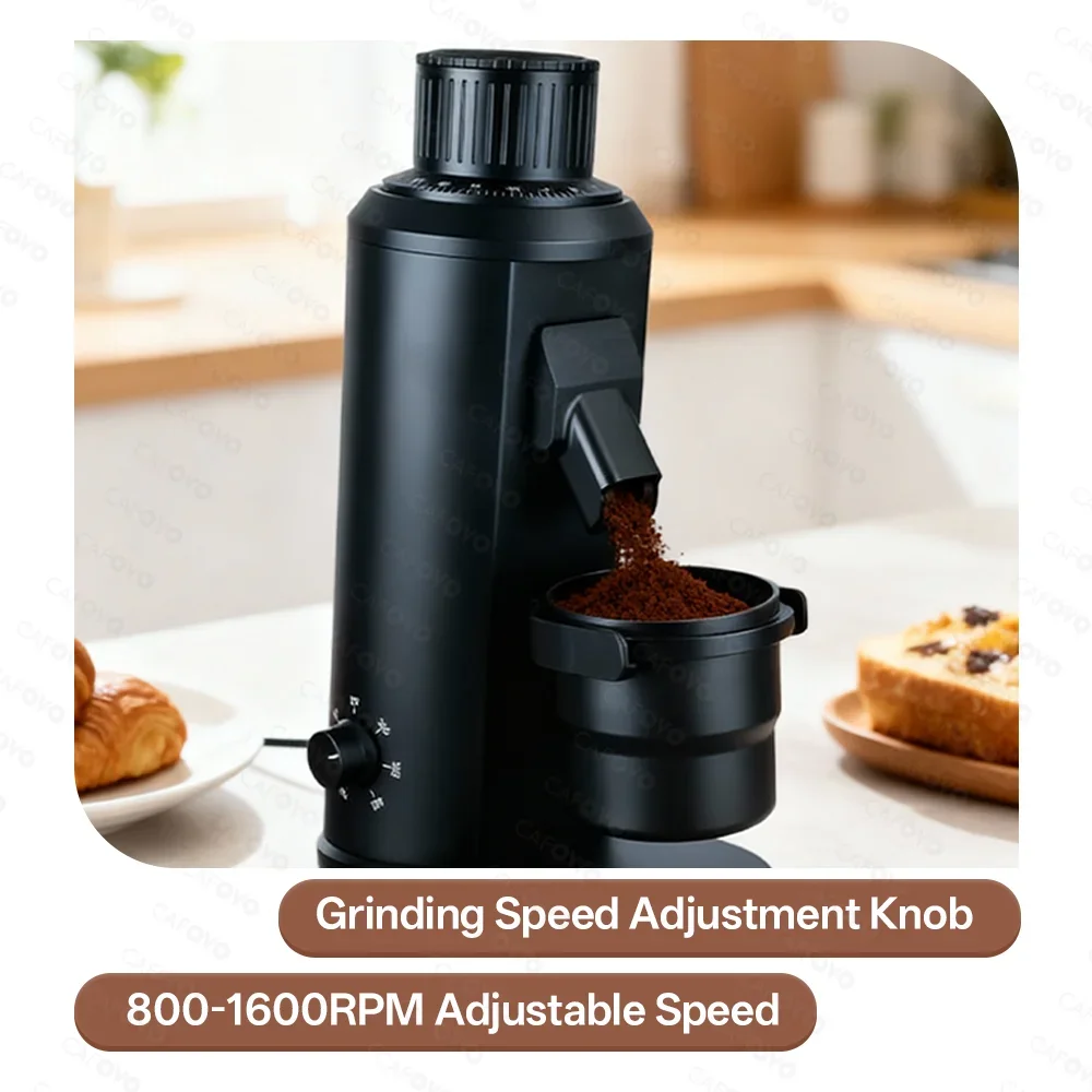 CAFOVO G180FV Electric Coffee Bean Grinder 80mm Flat Burrs 800-1600RPM Stepless Grind Plasma Anti Static Single Dose Grinder
