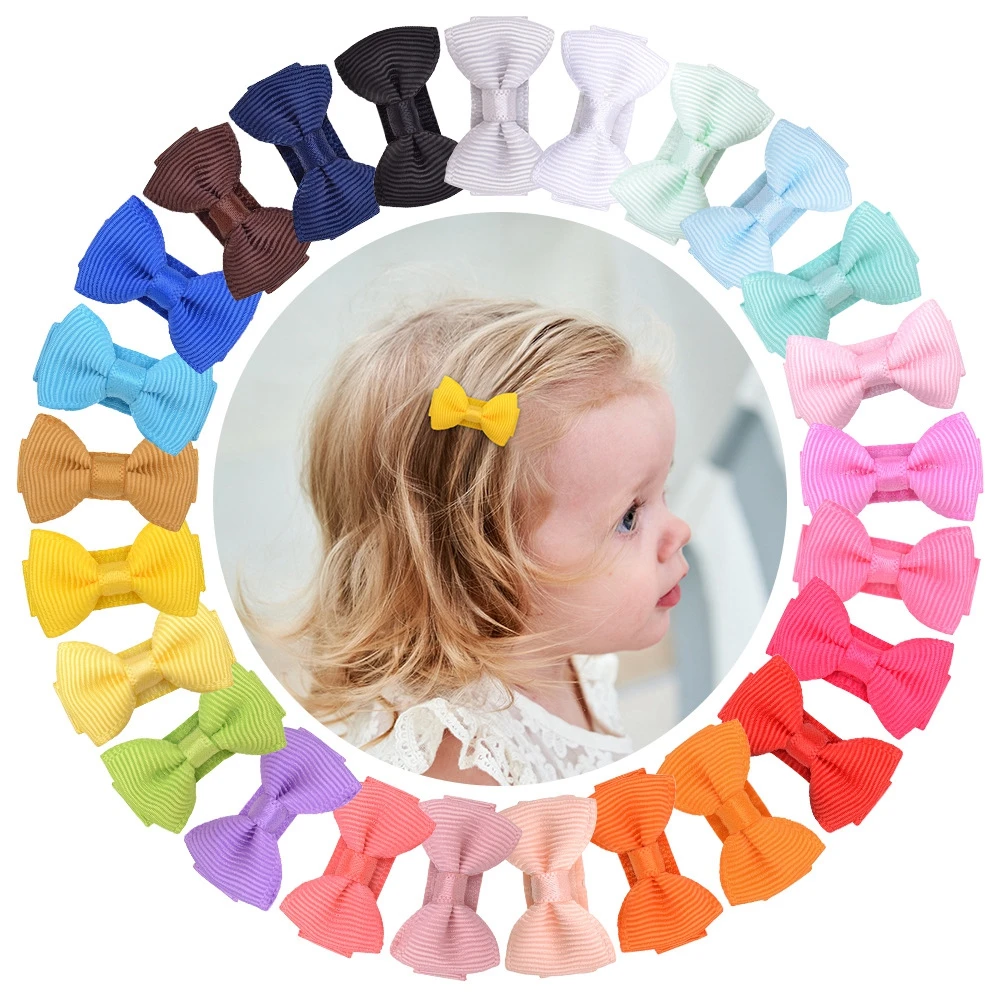 20PCS Cute Mini Ribbon Bows Hair Clips Baby Girls Grosgrain Bowknot Hairpins Infant Children Kids Hair Accessories Photo Props