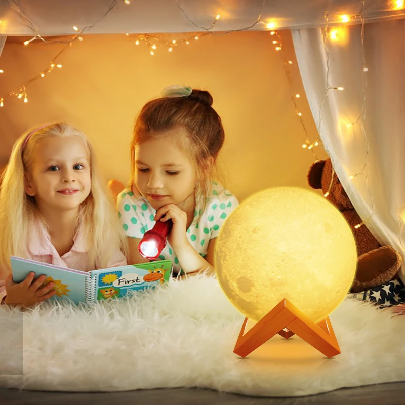 LED Night Light 3D Print Moon Lamp 8CM/12CM Battery Powered With Stand Starry Lamp 7 Color Bedroom Decor Night Lights Kids Gift