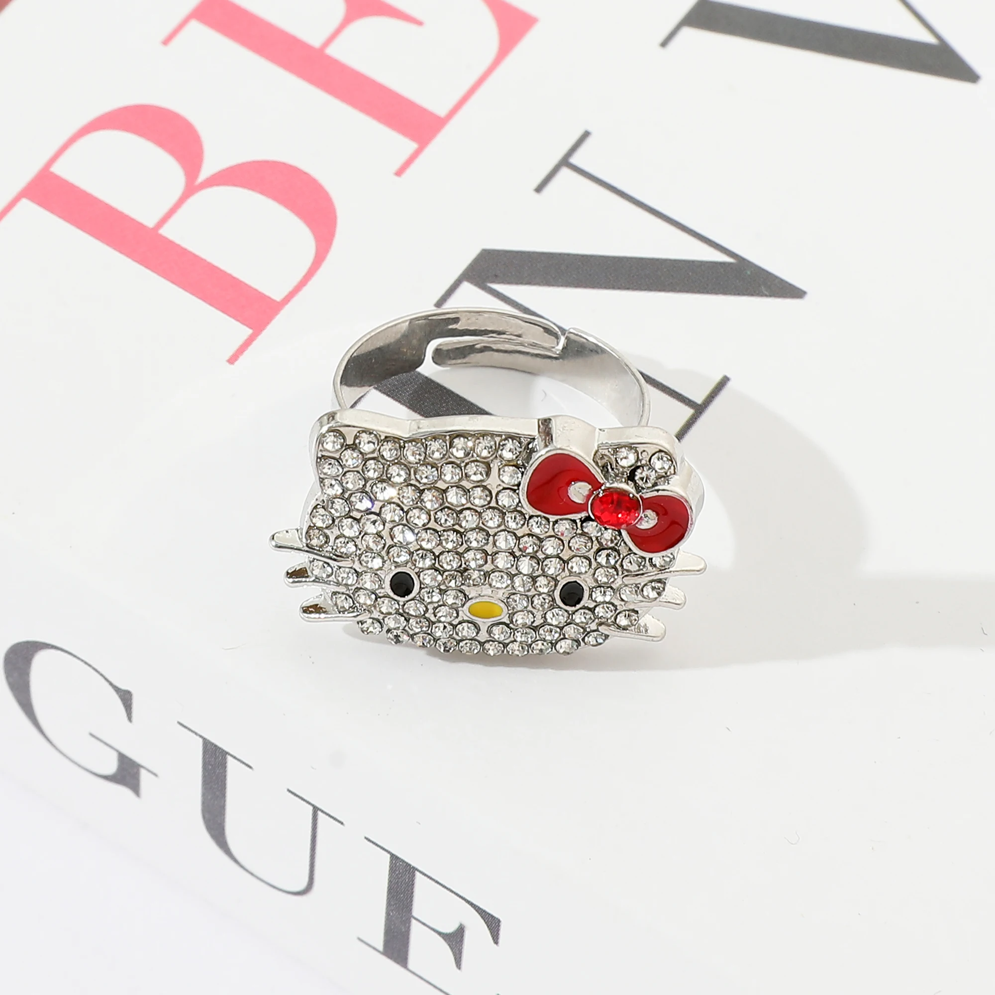 Sanrio Hello Kitty Y2K эстетическое кольцо, регулируемое кольцо со стразами, модный аксессуар Millennium, подарок для девочек и женщин