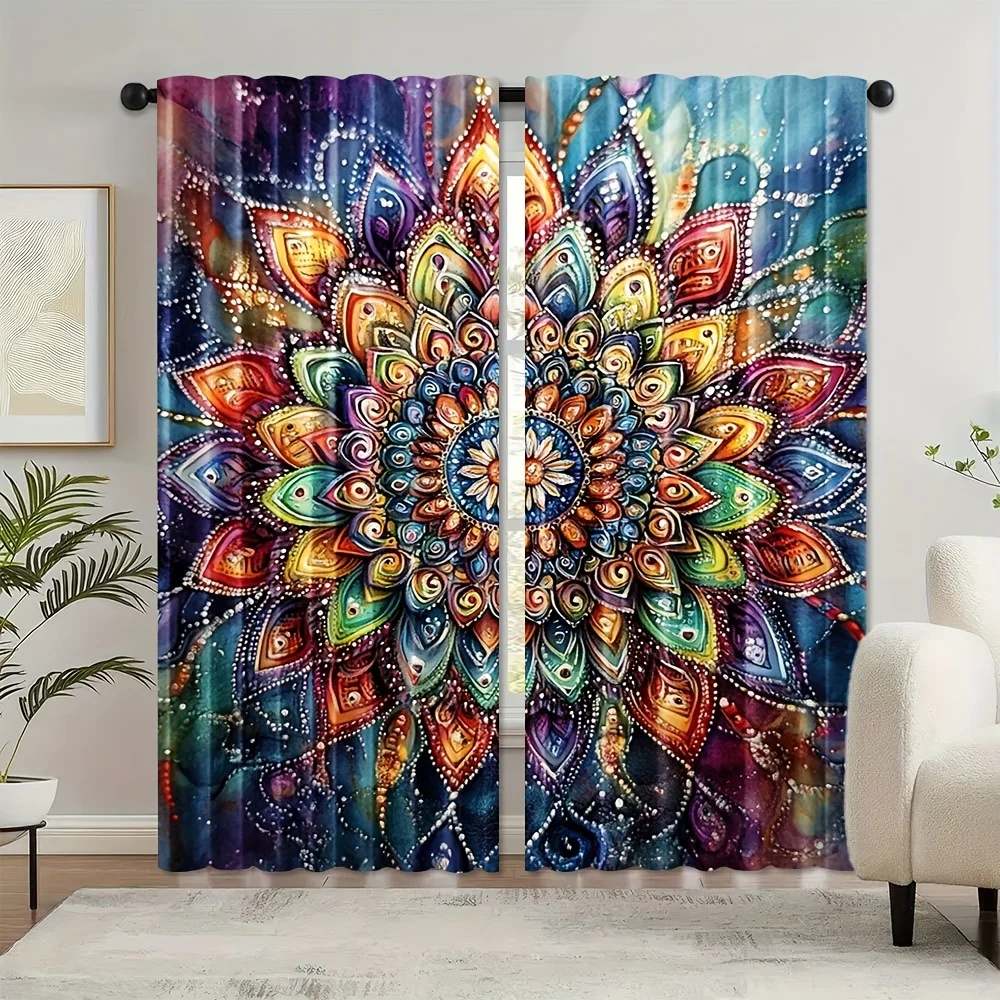 Colorful Bohemian Mandalas Print Drapes Room Darkening Window Curtains for Home Decor,Rod Pocket Blackout Curtains Bedroom