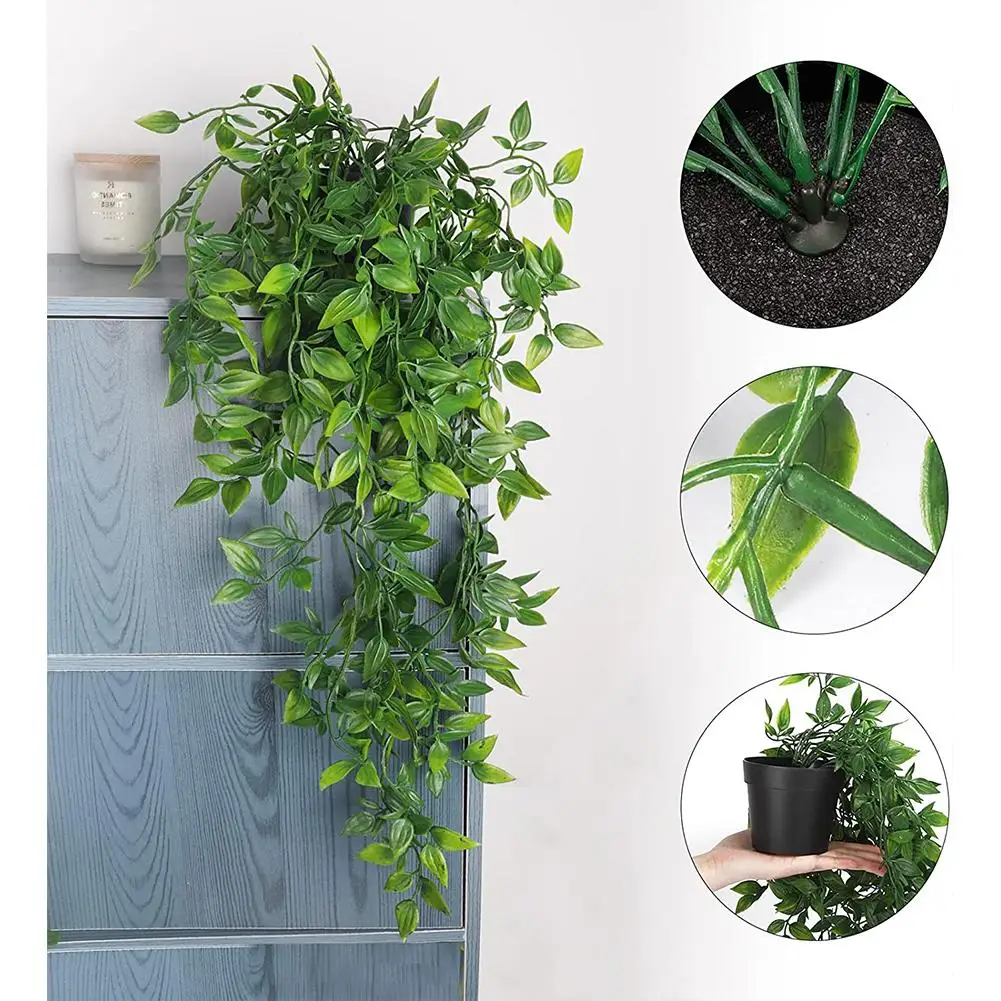 YOUZI Artificial Hanging Plants Small Fake Potted Plants For Indoor Outdoor Shelf Wall Decor