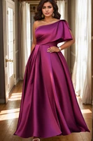Vestido de noche de talla grande para mujer, manga plisada, corte en A, elegante, para invitados de boda, cóctel, vestidos largos con hombros descubiertos, vestido Formal