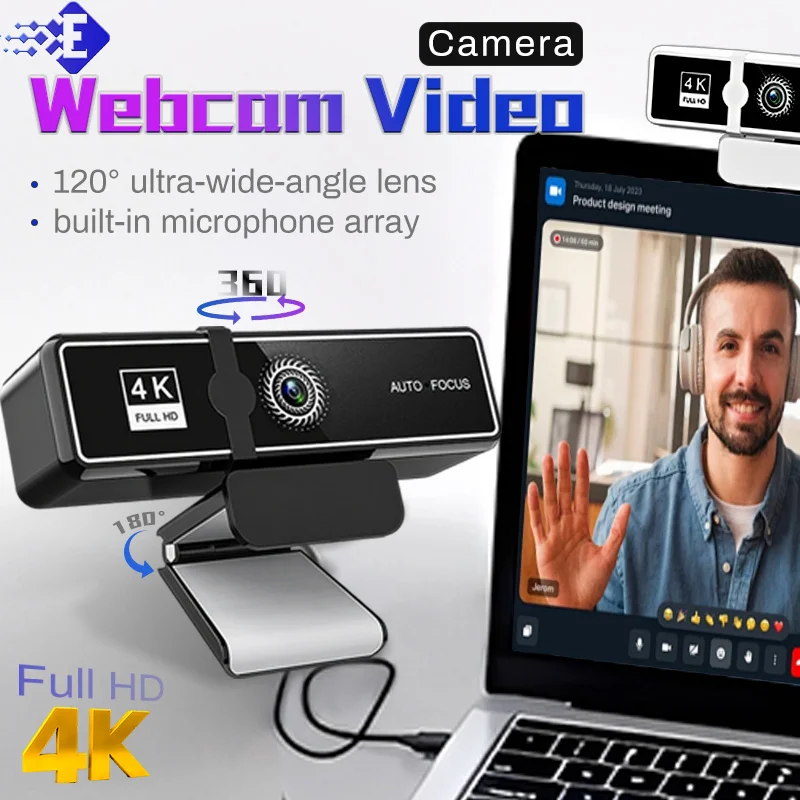 Kamera internetowa 4K z autofokusem, 60 FPS, kamera USB 2K/1080P z wbudowanym podwójnym mikrofonem i osłoną prywatności, do Zoom/Skype, PC/Mac — zdjęcie produktu 7