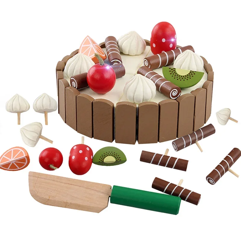 Cuisine pour enfants gâteau d'anniversaire semblant en bois magnétique chocolat Mousse jeu de coupe jouets éducatifs pour enfant