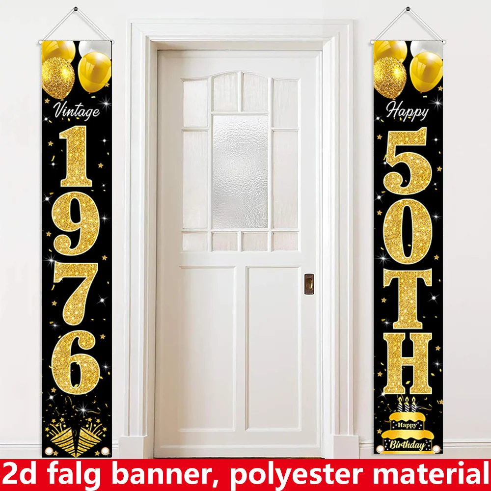 2D Flachbanner, 2-teiliges Geburtstagsbanner, Polyester-Material, 70,9 Zoll * 12 Zoll, Vorhangbanner für die 50. Geburtstagsfeier - 1976 Vintage Gold – Detail 1