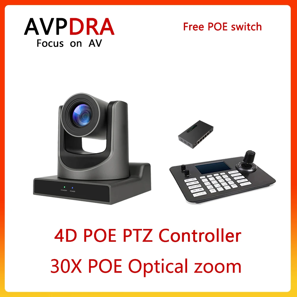 

AVPDRA PTZ Camera ，30X Optional + 8X Digital Zoom And Onvif 4D POE Joystick Network PTZ Controller For Church Business Meeting