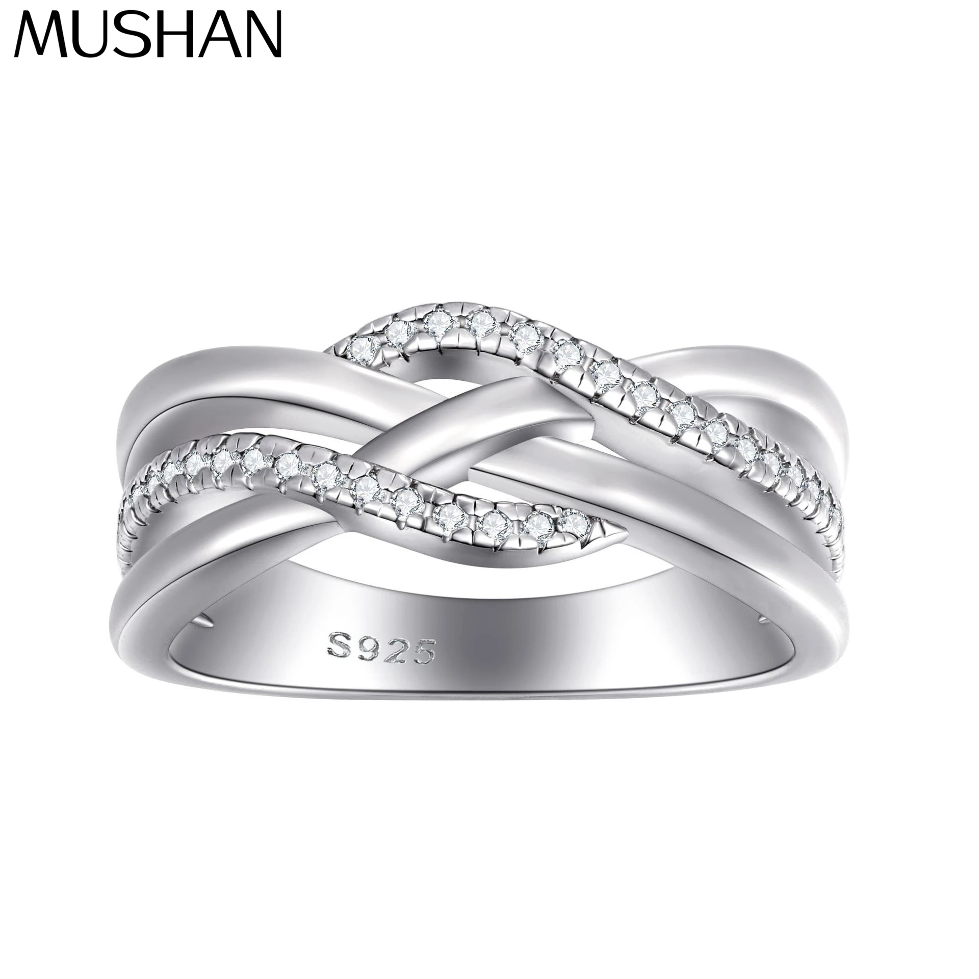 

MuShan Luxury Jewelry 925 Sterling Silver Ring Zircon 7A Grade Princess Casual for Girls 18K Rose Gold Plated Fine Jewelry Rings