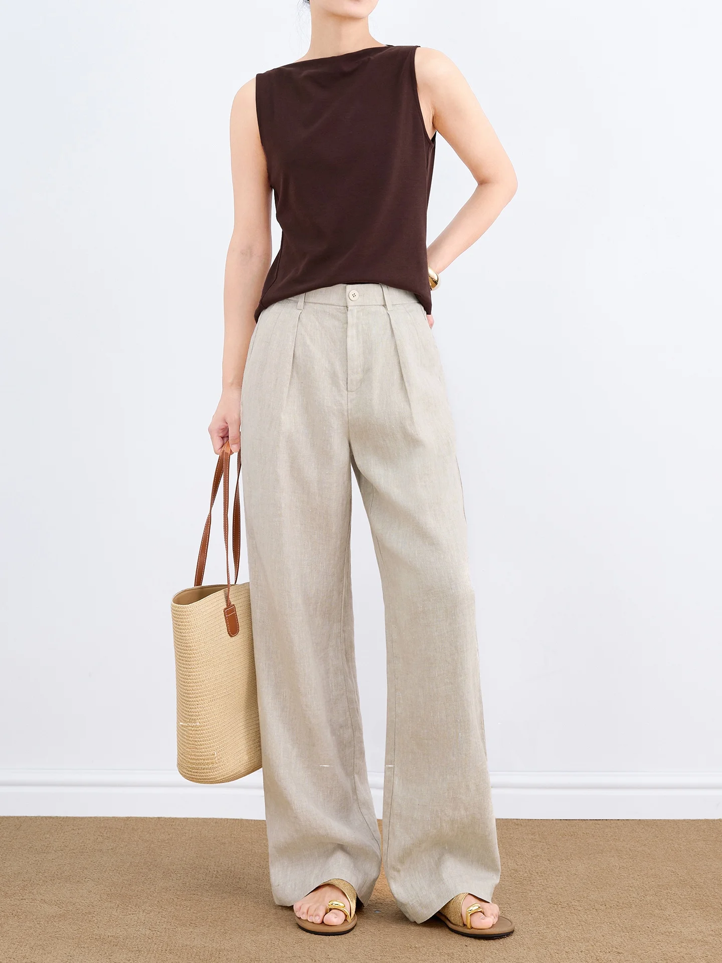 

Lassen Women's Wide Leg Pants Full Linen Loose Straight Casual Trousers Lightweight Comfortable High Waist Korean Style