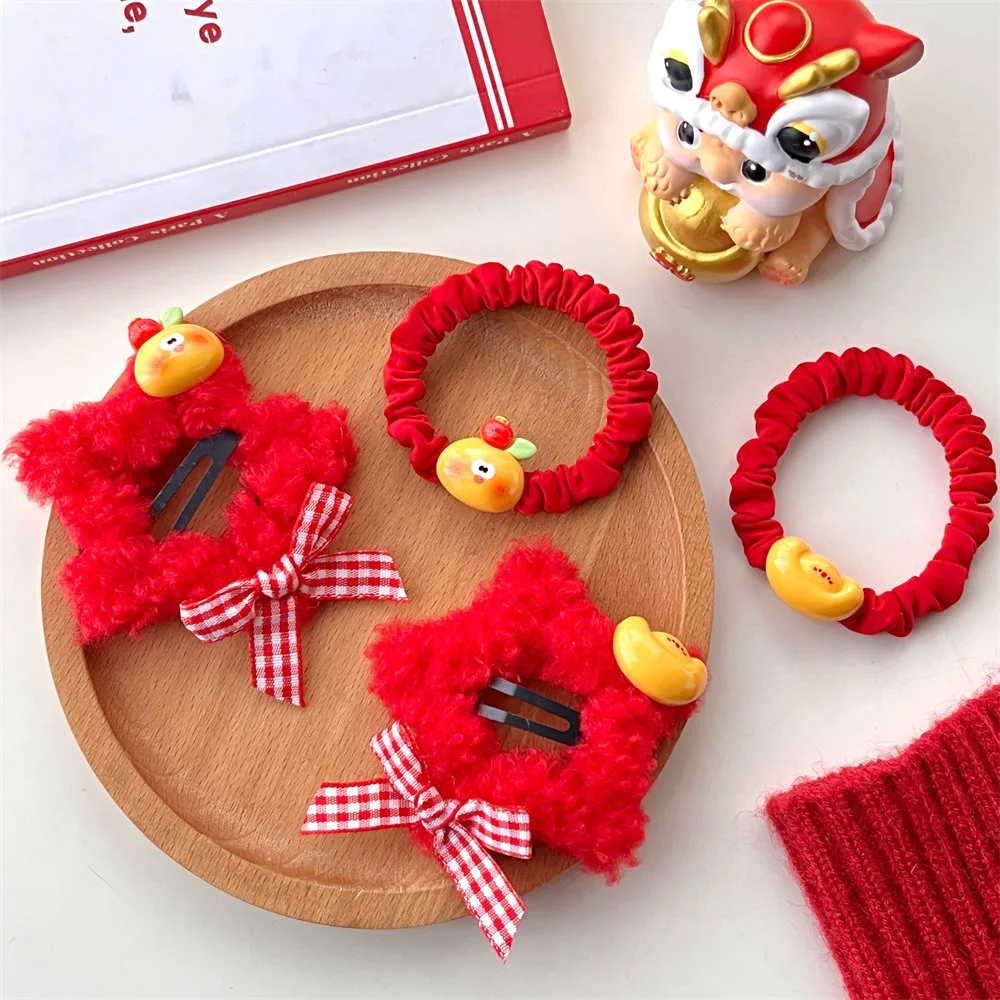 Red Color Plush Star Hair Clip Barrettes Korean Style New Year Hairpin Hair Side Clip Bow Hairpin Star Duckbill Clip Party