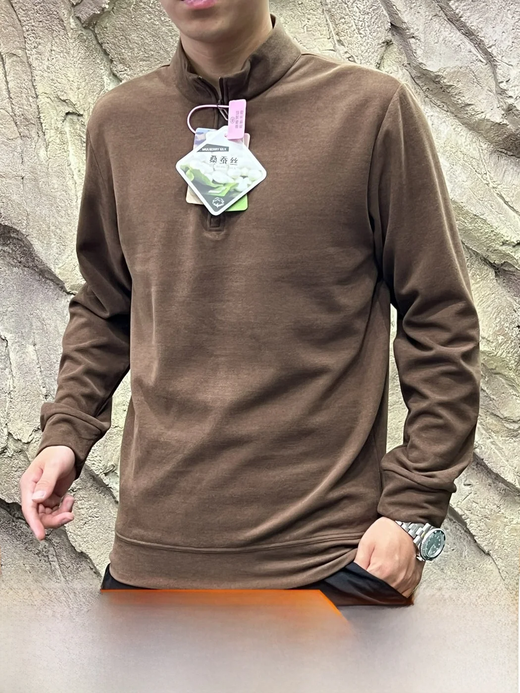 Warm Base Layer Shirt Half Zipper Stand Collar Silk Wool Blend Long Sleeve Casual Style Skin-friendly Breathable Polyester Fiber