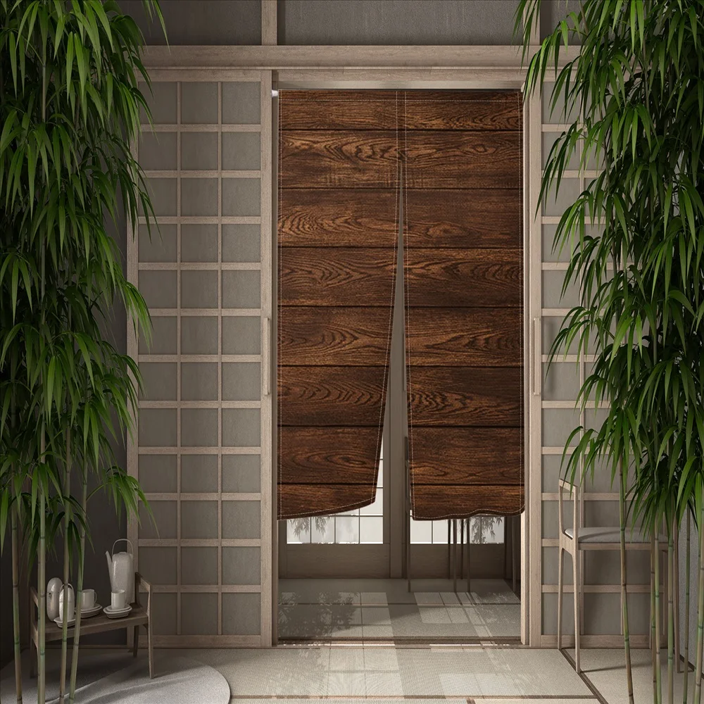 Japanese Noren Doorway Door Curatin Brick Wooden Board Texture Partition Curtain Kitchen Bedroom Door Decoration Half Curtain