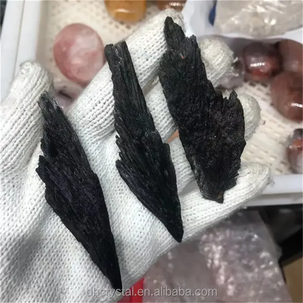 2pcs Natural Black Tourmaline Feather Rough Energy Mineral Reiki Healing Stone Teaching Specimen Accessories