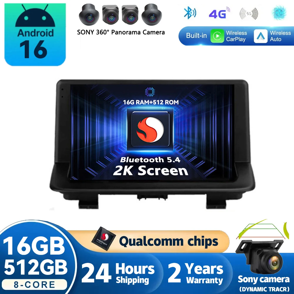 Radio Multimedia con Navegación GPS para Automóvil Android 16 para Audi Q3 MMI 2011 2012 - 2018, Reproductor Multimedia con WiFi+4G, Video, Carplay, Cámara de 360 Grados, DSP