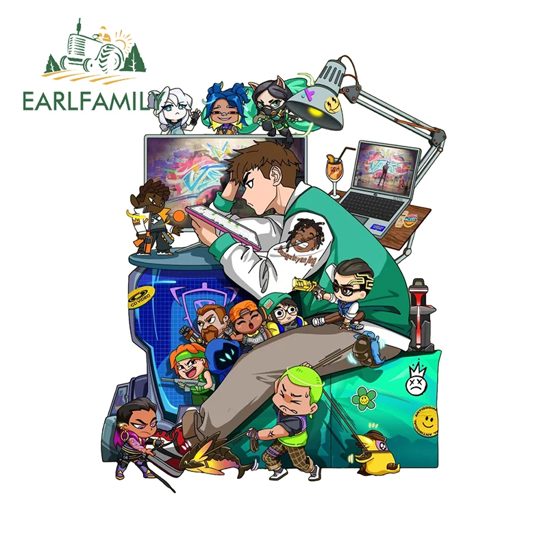 EARLFAMILY 13cm x 10.3cm Valorant Chibi Characters Car Sticker Anime Poster Luggage Laptop Decal Car Door Protector Funny Decor