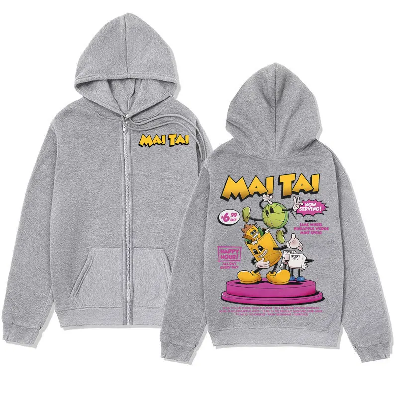 Mai Tai Cocktail Funny Meme Graphic Zipper Hoodie Men Women Clothing Fashion Y2k Zip Up Pullovers Casual Loose Hooded Sweatshirt