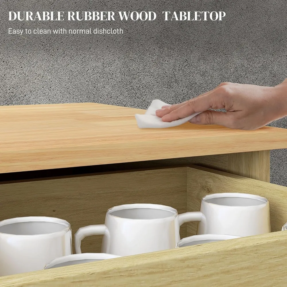 خزانة تخزين المطبخ الحديثة مع سطح طاولة من الخشب الصلب، وخزانة بار القهوة تتميز بدرجين وأبواب وأرفف قابلة للتعديل