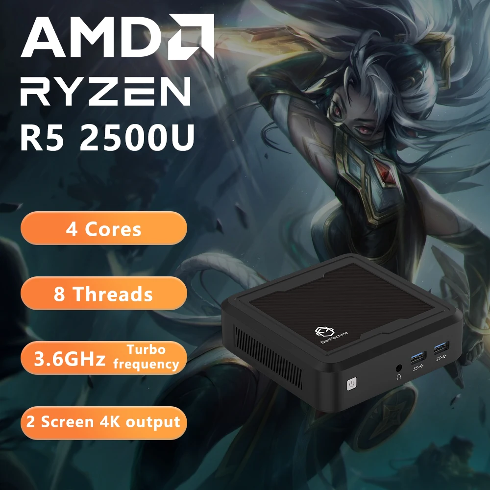 Genmachine Mini PC Windows 11 AMD Ryzen 2500U 2700U 3550H 3750H Mini PC DDR4 RAM WiFi 5 BT5.2 مدمج ومثالي للمنزل والأعمال التجارية