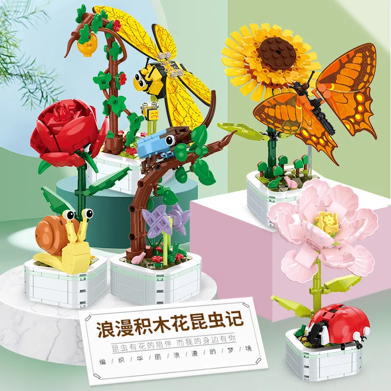 Flower Building Bouquet Set, Flower Building Toys, Building Blocks Flower Brick Toys Creative Project for Home Room Decor